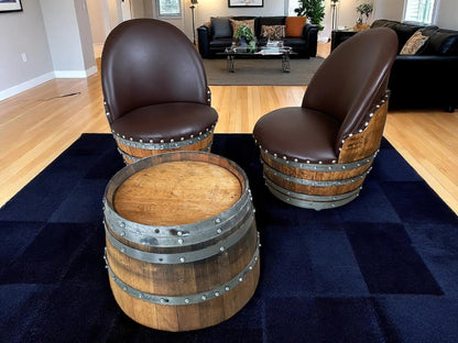 Bourbon Barrel Coffee Table Set, Whiskey Barrel Living Room Set, Wine Barrel 2 Chairs + Coffee Table, Reclaimed Oak