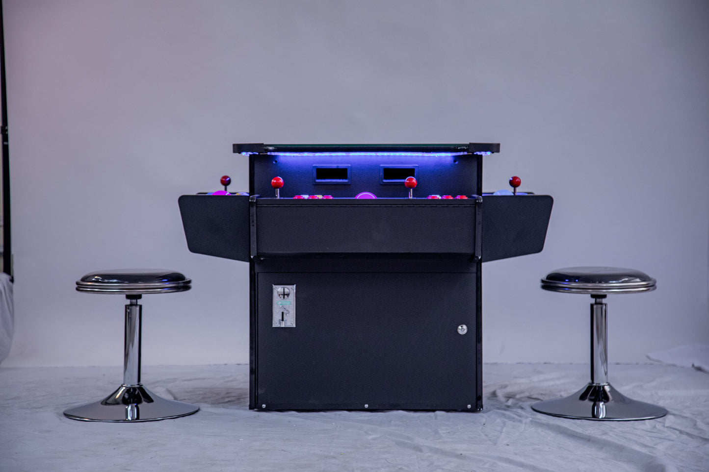 Full-sized, Three Sided, Cocktail Table Arcade Game With 3,016 Classic, Golden Age, Midway Games, and Trackball