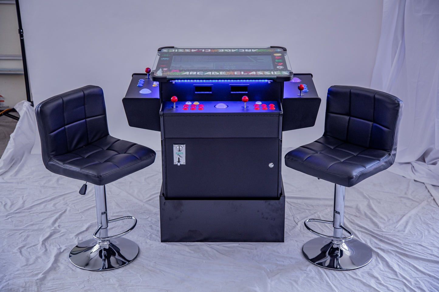 Full-sized, Three Sided, Cocktail Table Arcade Game With 3,016 Classic, Golden Age, Midway Games, and Trackball