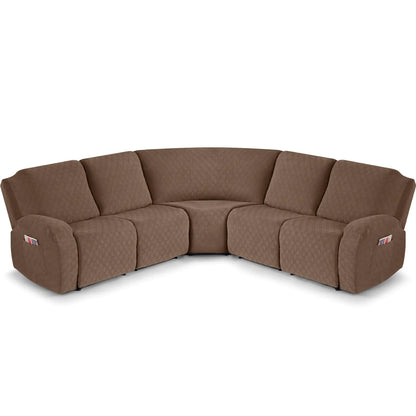 VANSOFY Extra Large Reclining Sectional Couch Covers Washable 5-Piece Sofa Covers for L Shape Sectional Sofa Corner Seater Thick Soft Sofa Slipcovers (5 Seat Recliner Cover Light Coffee)