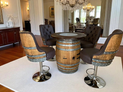 Whiskey Barrel Stool — Bourbon Barrel Pub Stool, Wine Barrel Counter Stool, Reclaimed Oak, Memory Foam, Home Bar Gift