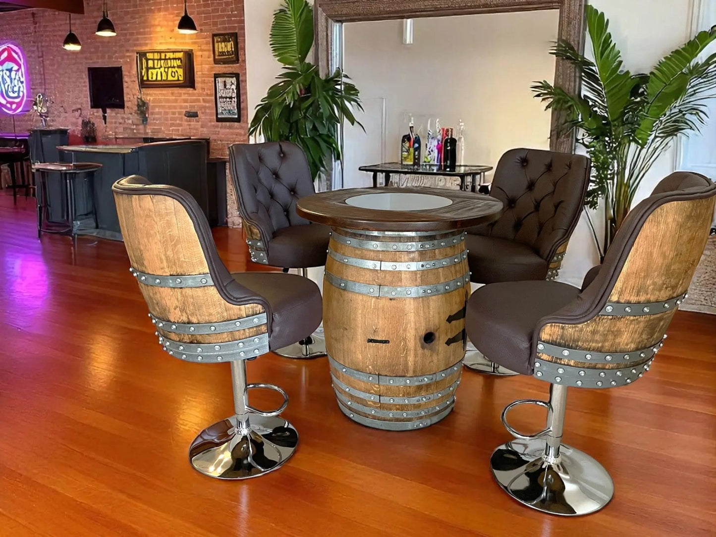 Whiskey Barrel Stool — Bourbon Barrel Pub Stool, Wine Barrel Counter Stool, Reclaimed Oak, Memory Foam, Home Bar Gift