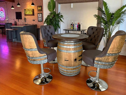 Whiskey Barrel Stool — Bourbon Barrel Pub Stool, Wine Barrel Counter Stool, Reclaimed Oak, Memory Foam, Home Bar Gift