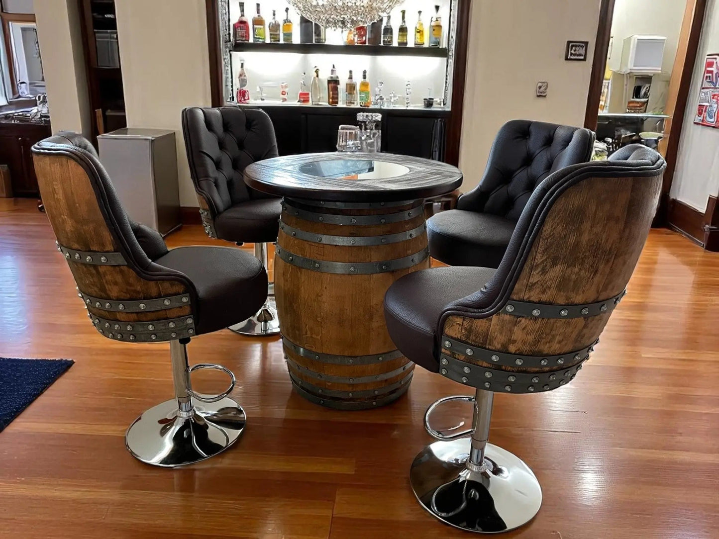 Whiskey Barrel Stool — Bourbon Barrel Pub Stool, Wine Barrel Counter Stool, Reclaimed Oak, Memory Foam, Home Bar Gift