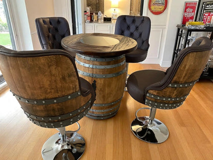 Whiskey Barrel Stool — Bourbon Barrel Pub Stool, Wine Barrel Counter Stool, Reclaimed Oak, Memory Foam, Home Bar Gift