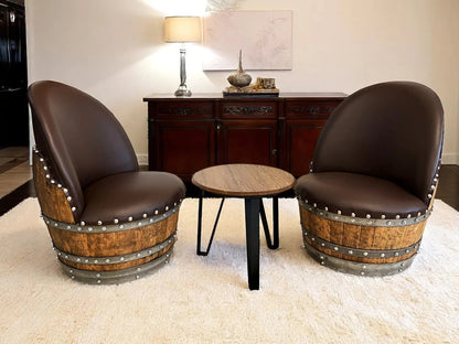 Whiskey & Wine Barrel Modern Table Set — Table and Chairs, Reclaimed Oak