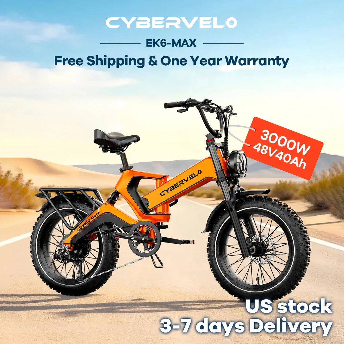 Cybervelo EK6 Max E-Bike 40Ah, 30+ MPH & 150 Mi Range