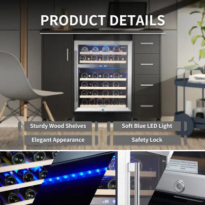 Wine Cabinet 24 inch Dual Zone Wine Refrigerator 46 Bottles Built-in Wine Refrigerator
