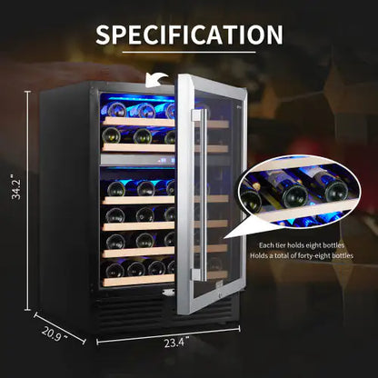 Wine Cabinet 24 inch Dual Zone Wine Refrigerator 46 Bottles Built-in Wine Refrigerator