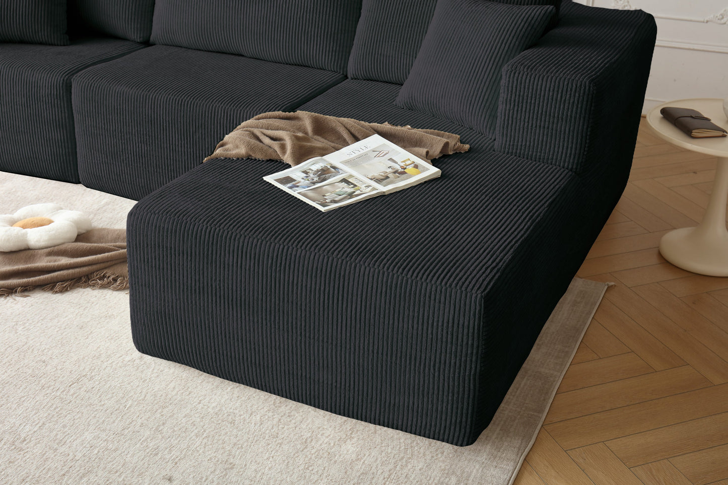 Sectional Sofa and Module, Mid-Century Modern L Shaped for Living Room Grey Right