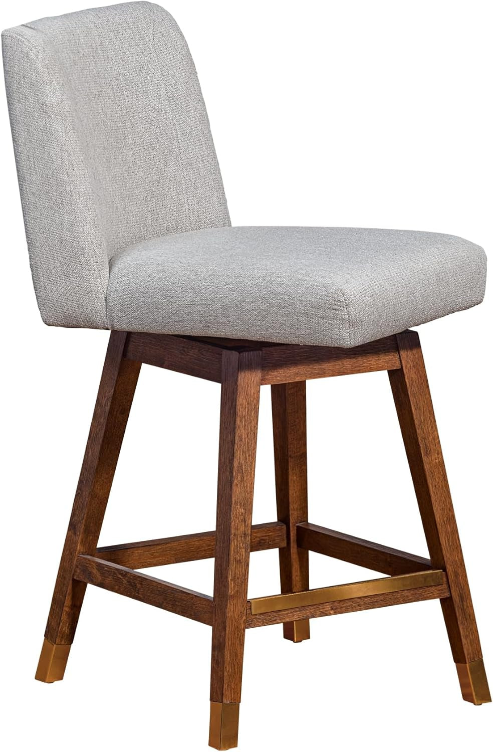 Basila Modern Farmhouse 26" Seat Height Swivel Bar Stool for Kitchen Island Counter in Brown Oak Wood with Taupe Fabric
