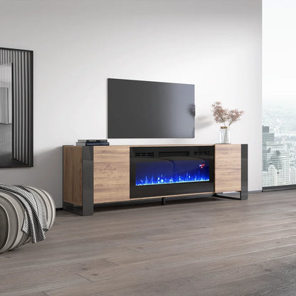 Woody BL-EF Fireplace TV Stand for Tvs up to 85", Modern High Gloss 77" Entertainment Center, Electric Fireplace TV Media Console with Storage Cabinets