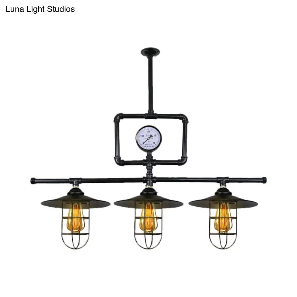 DecorBites™ Antiqued Black Metal Pendant Lamp with Watermeter Deco - 3-Head Ceiling Lighting for Bar and Island
