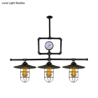 DecorBites™ Antiqued Black Metal Pendant Lamp with Watermeter Deco - 3-Head Ceiling Lighting for Bar and Island