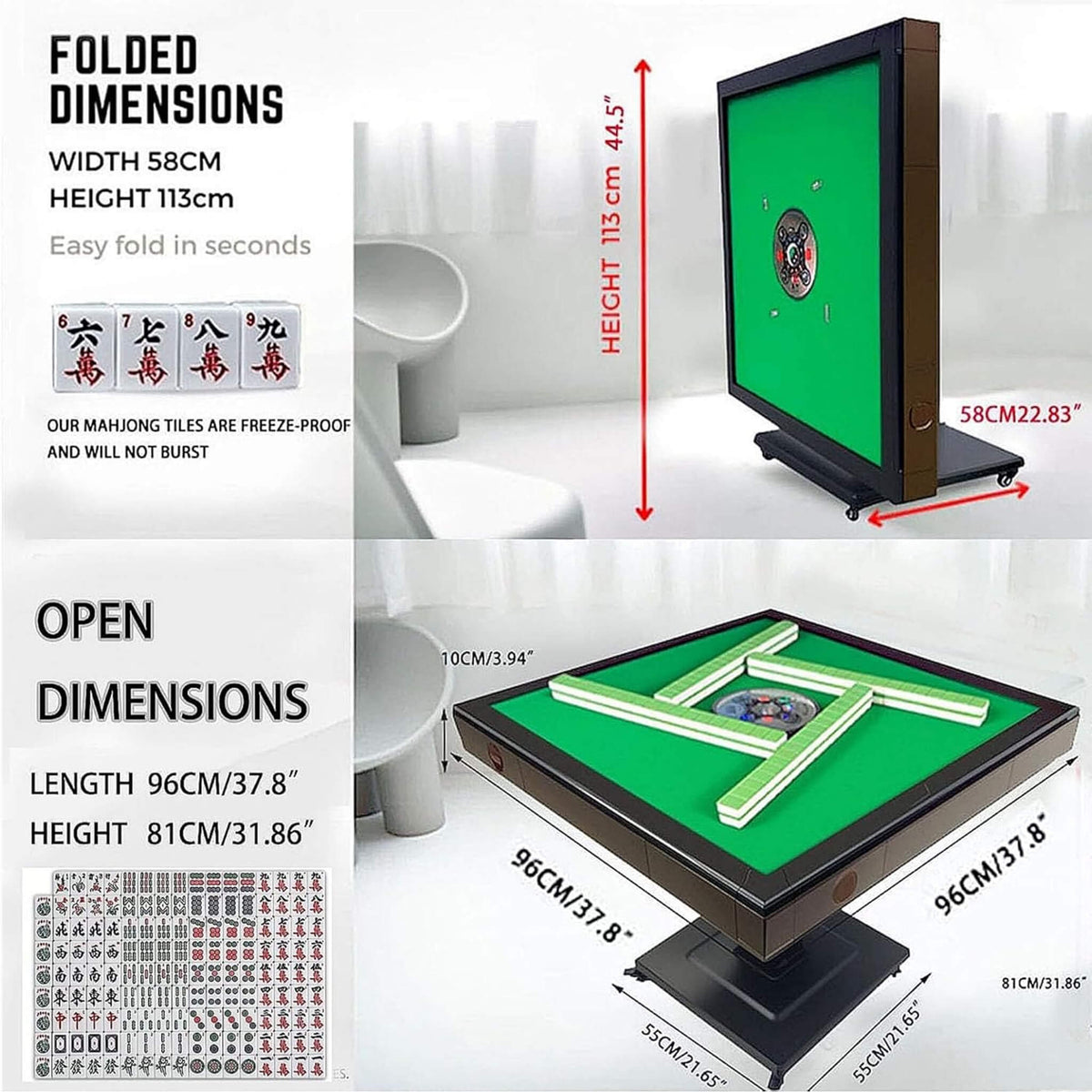 Automatic Ultra-Thin Foldable Mahjong Table With Two 152 42MM Tile Sets