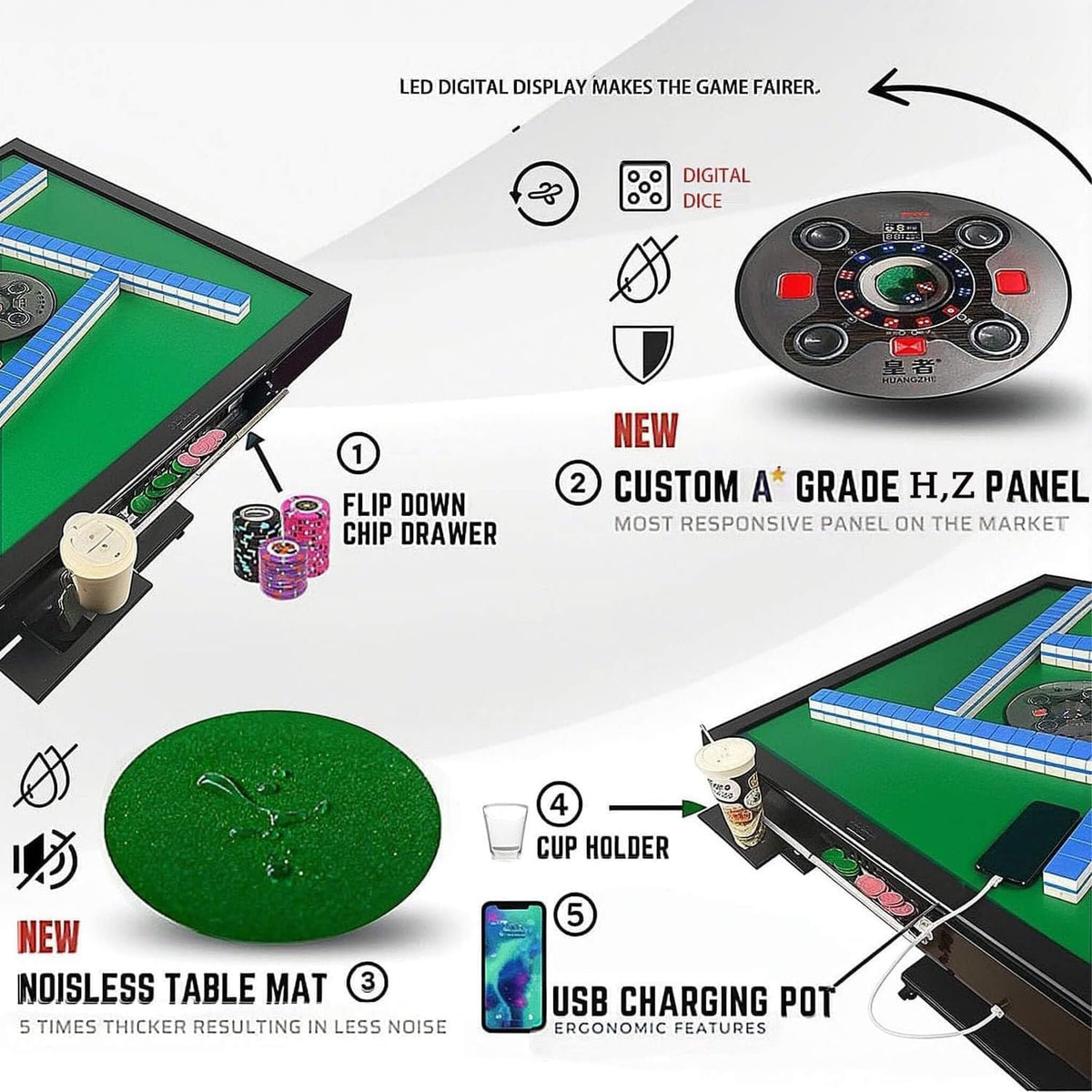 Automatic Ultra-Thin Foldable Mahjong Table With Two 152 42MM Tile Sets
