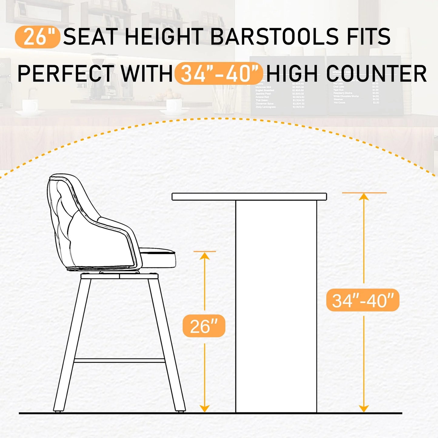 Bar Stools Set of 3, 26" Swivel Counter Height Bar Stools with High Back, Linen Kitchen Barstools Counter Height for Kitchen Island (Dark Grey, 3PCS 26" Counter Stools)