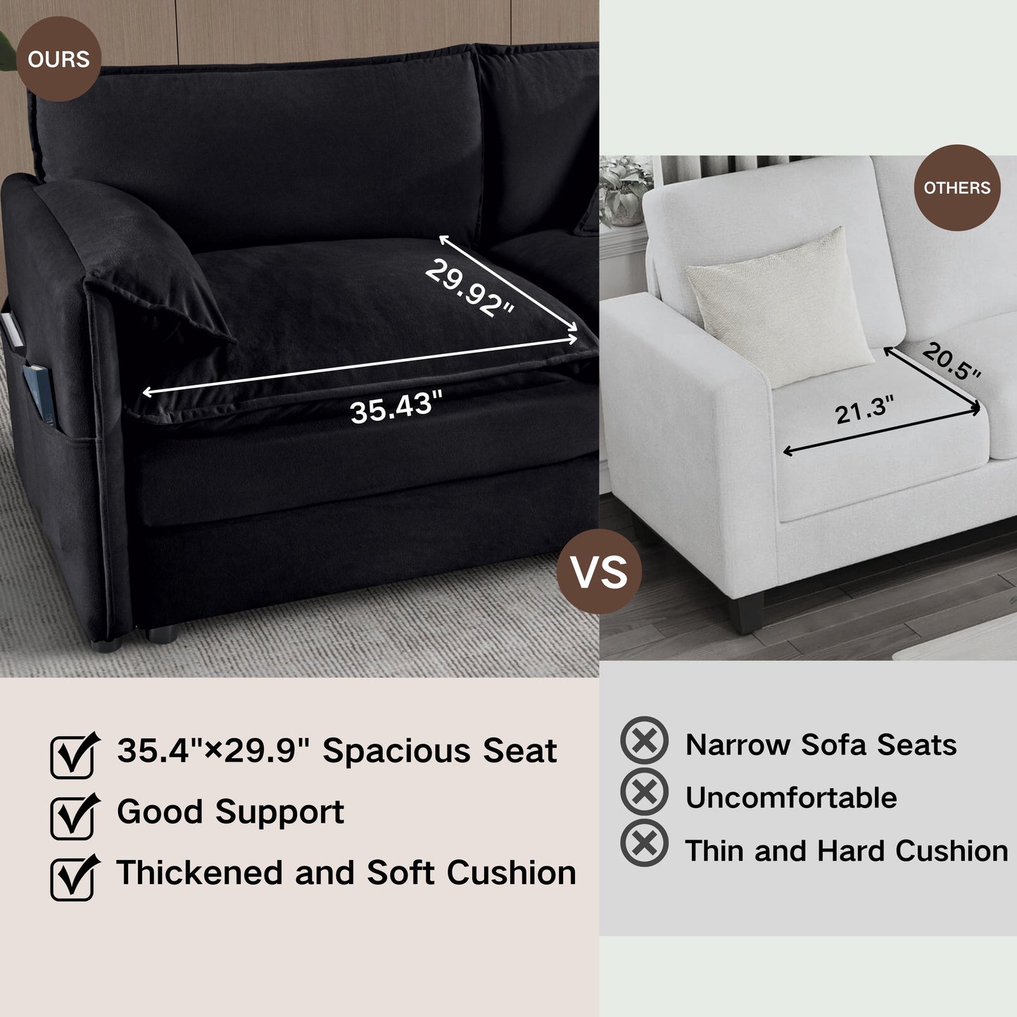 Modular Sectional Sofa, Oversized Deep Seat U Shaped Couch, Chenille,Black