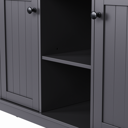 K&K 53inch Large Kitchen Island with 2 Bar Stools, Power Outlet,Door Internal Storage Rack, Kitchen Storage Cart on 5 Wheels with Drop Leaf, 5 Open Side Racks, 3 Drawers, for Kitchen,Dining Room,Black