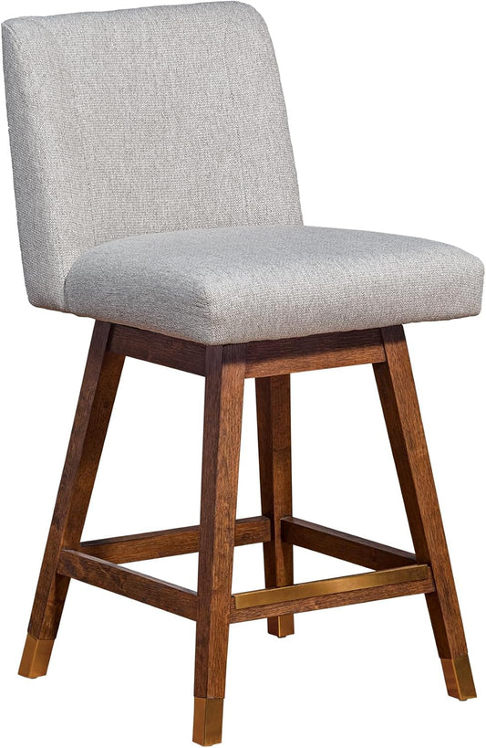Basila Modern Farmhouse 26" Seat Height Swivel Bar Stool for Kitchen Island Counter in Brown Oak Wood with Taupe Fabric