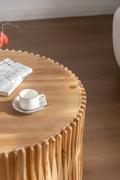 31.5" Retro Fashion Style Cylindrical Coffee Table with Vertical Texture Relief Design,Suitable for Living Room,Office,and Dining Room