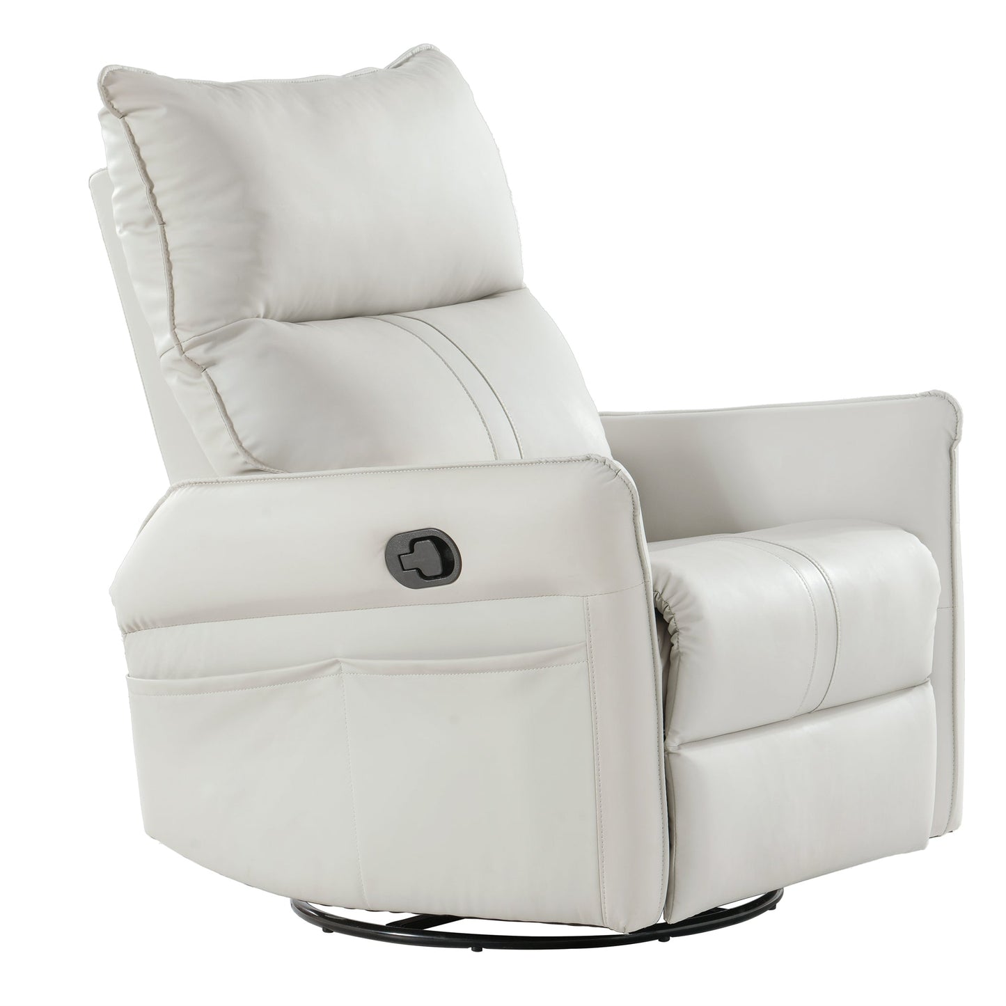 PU Rocking Recliner Chair, 360° Swivel Nursery Rocking Chair, Glider Chair, Modern Small Rocking Swivel Recliner Chair, Home Theater Seating, Side Pocket (Light Gray+360° Swivel)