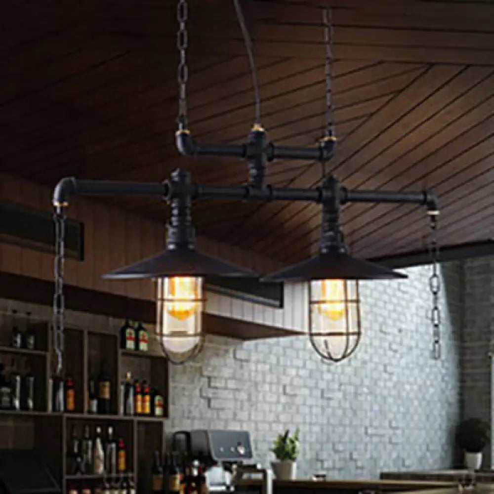 DecorBites™ Black Metal Nautical Island Pendant Light with Flared Shade and 2 Lights - Perfect for Bars