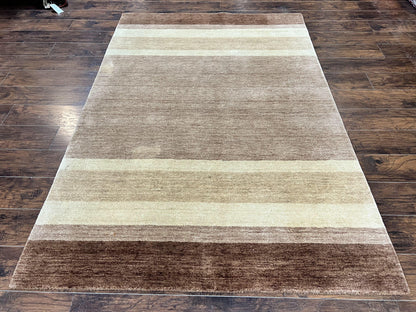 Indo Gabbeh Rug 5x8, Contemporary Wool Stripped Modern Area Rug, Hand Knotted Medium Sized Carpet