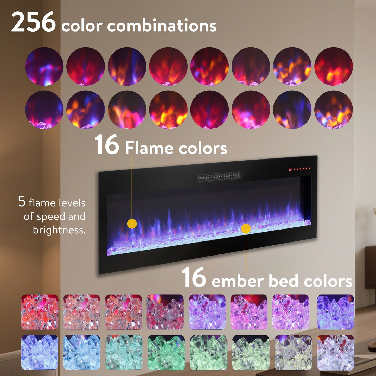 60 inch Fireplace TV Stand for TVs up to 70',with 50'smart Electric Fireplace,white