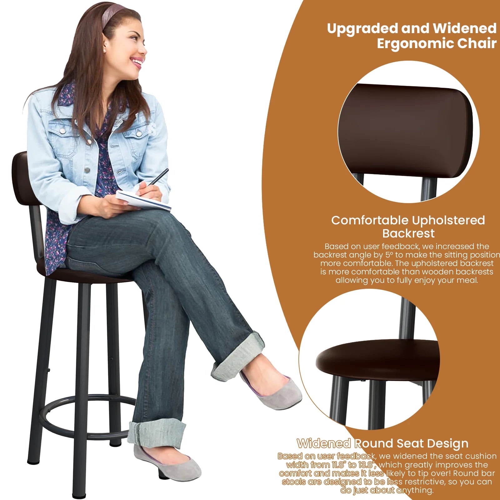 Breakfast Barstool Counter Height Dining Table Set for 4 with Upholstered Bar Stools, High Top Table, Vintage Brown