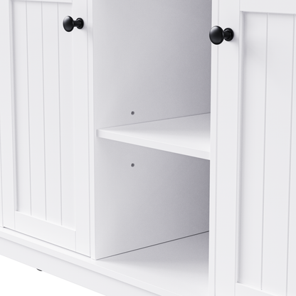 K&K 53inch Large Kitchen Island with 2 Bar Stools, Power Outlet,Door Internal Storage Rack, Kitchen Storage Cart on 5 Wheels with Drop Leaf, 5 Open Side Racks, 3 Drawers, for Kitchen,Dining Room,White