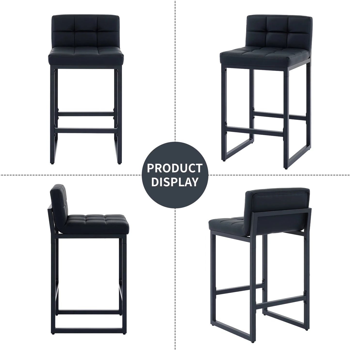 Bar Stools Set of 4, Counter Height Bar Stools with Back (26" Height) Thickened Metal Barstools Counter Stools Kitchen Island Chairs,Black