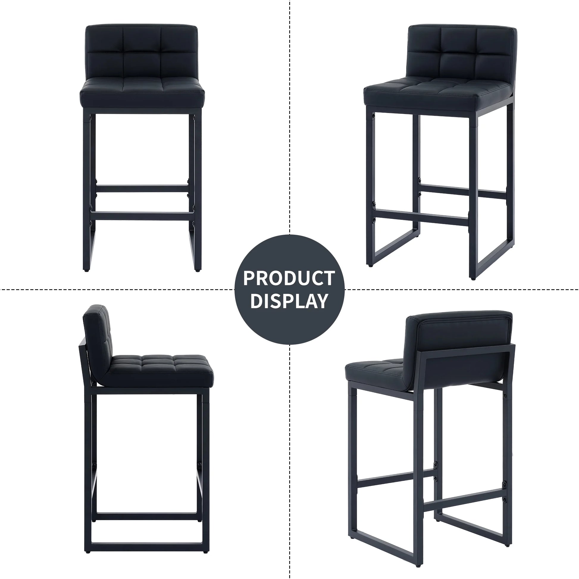 Bar Stools Set of 4, Counter Height Bar Stools with Back (26" Height) Thickened Metal Barstools Counter Stools Kitchen Island Chairs,Black