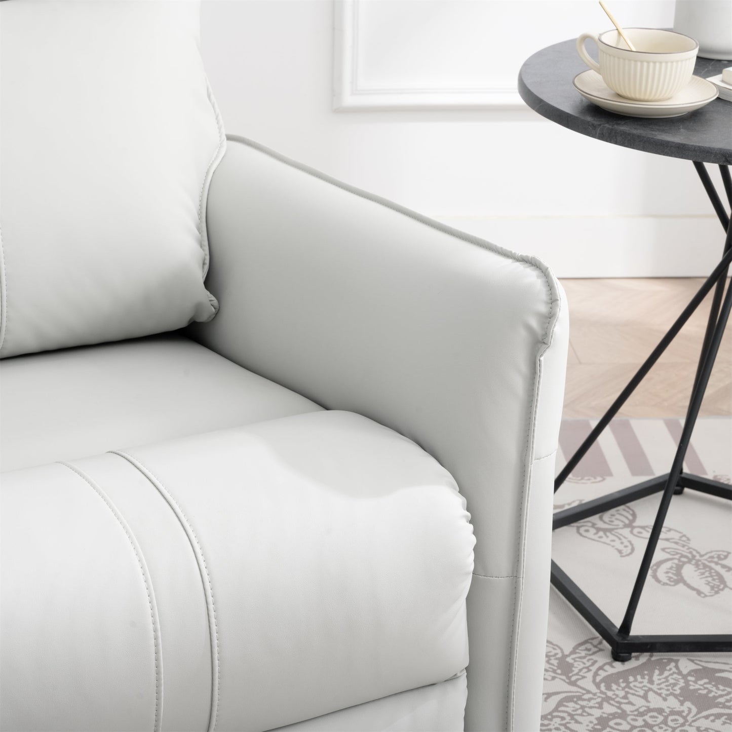 PU Rocking Recliner Chair, 360° Swivel Nursery Rocking Chair, Glider Chair, Modern Small Rocking Swivel Recliner Chair, Home Theater Seating, Side Pocket (Light Gray+360° Swivel)