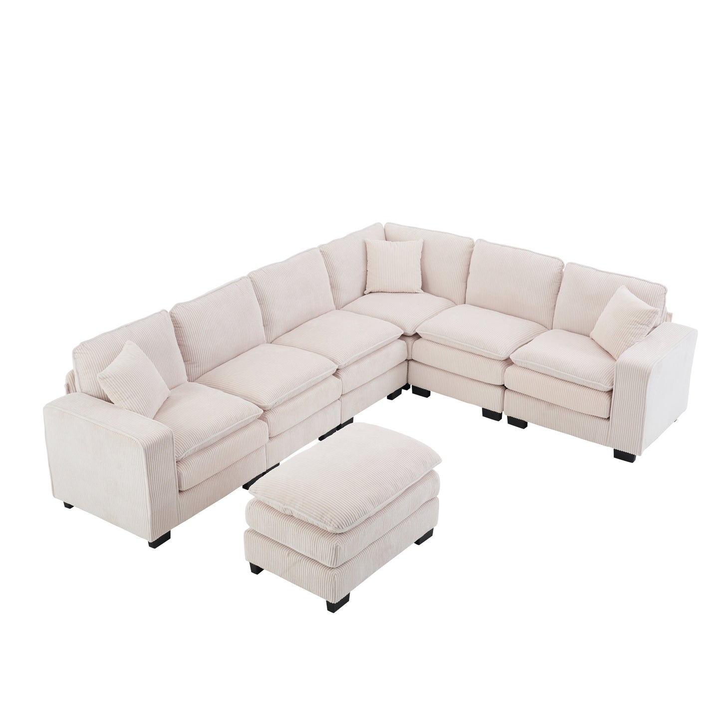 Modern U Shaped 6-seat Sectional Sofa Couch with one Ottoman and three toss pillow