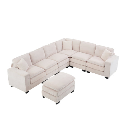 Modern U Shaped 6-seat Sectional Sofa Couch with one Ottoman and three toss pillow