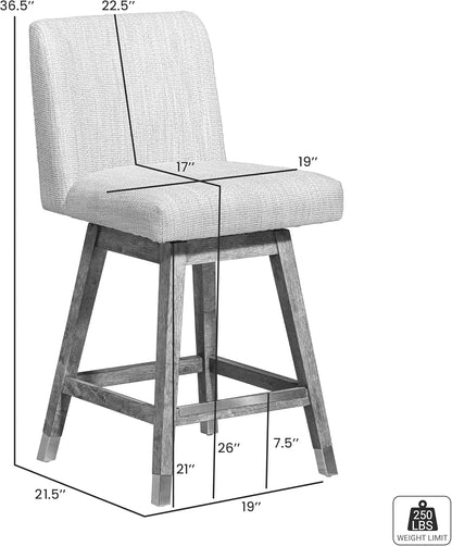 Basila Modern Farmhouse 26" Seat Height Swivel Bar Stool for Kitchen Island Counter in Brown Oak Wood with Taupe Fabric