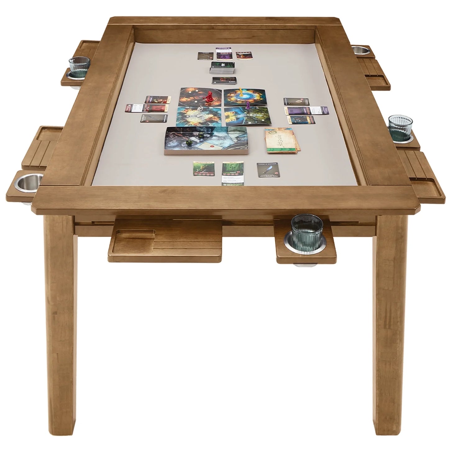 Solid Wood Board Game Table for 4–6 with Removable Top, 54" X 31" Gaming Surface, Game Mat, 6 Cup Holders & Hobby Tray – Convertible Gaming and Dining Table for D&D , Card Game and Puzzle