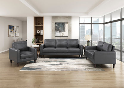 Modern Style Dark Gray Faux Leather Upholstered 3-Seater Sofa Couch Comfortable Cushion Back Seat Solid Wood Living Room Furniture 1pc