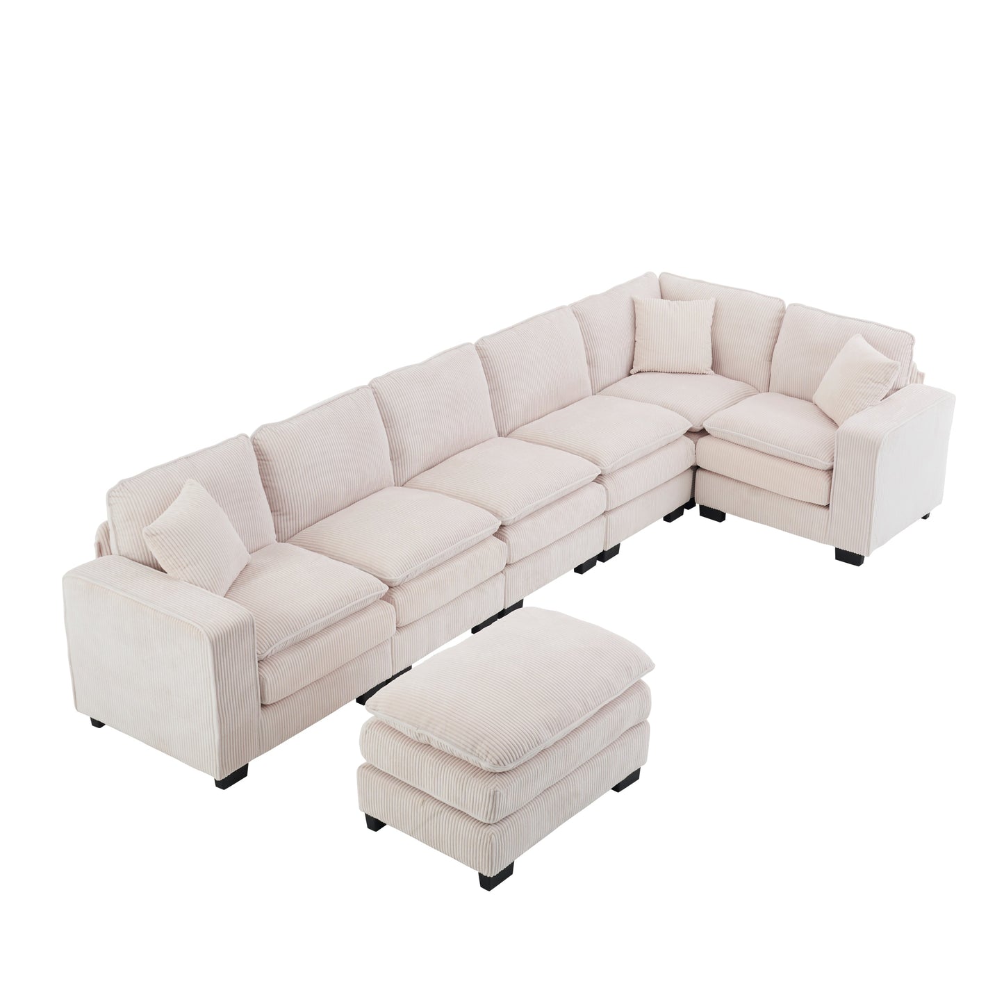 Modern U Shaped 6-seat Sectional Sofa Couch with one Ottoman and three toss pillow