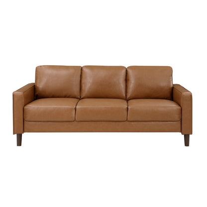 Modern Living Room Furniture 2pc Set Sofa Loveseat Brown Faux Leather Upholstered Cushion Back Seat Solid Wood