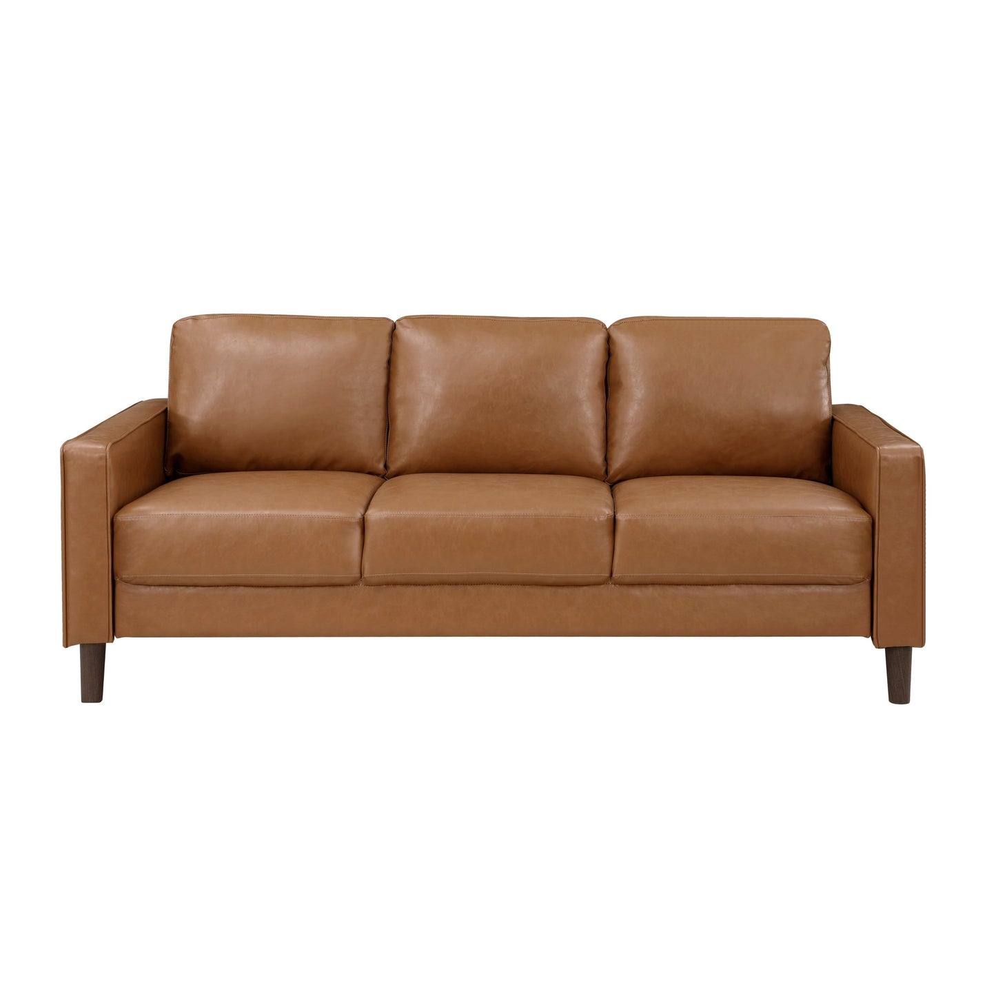Modern Living Room Furniture 3pc Set Sofa Loveseat Chair Brown Faux Leather Upholstered Cushion Back Seat Solid Wood