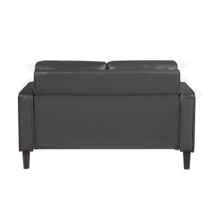 Modern Living Room Furniture 3pc Set Sofa Loveseat Chair Dark Gray Faux Leather Upholstered Cushion Back Seat Solid Wood