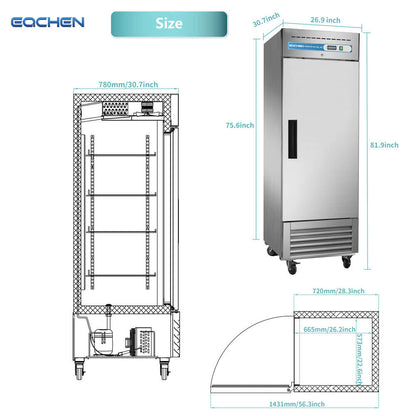 EQCHEN 27 Inch 1 Door Commercial Refrigerator