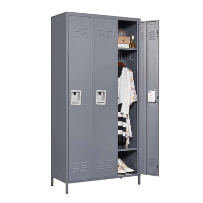 3 Employee Metal Lockers With 72 Inch High Locks, Home Gym Office, School Garage Lockers, Gray