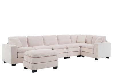 Modern U Shaped 6-seat Sectional Sofa Couch with one Ottoman and three toss pillow
