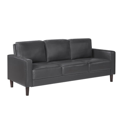Modern Living Room Furniture 3pc Set Sofa Loveseat Chair Dark Gray Faux Leather Upholstered Cushion Back Seat Solid Wood