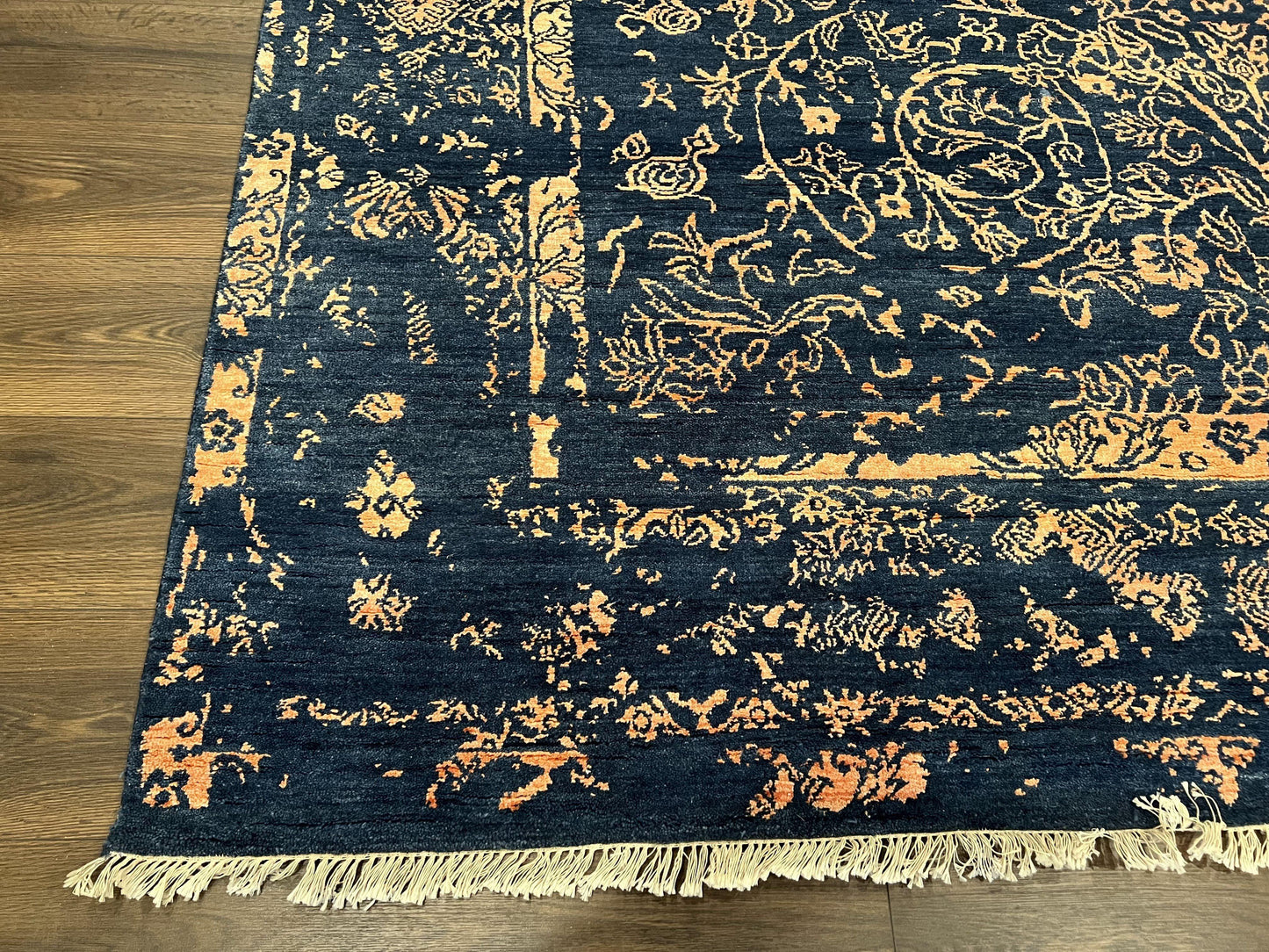 Area Rug 8x10 High Quality Handmade Oriental Carpet, Modern Contemporary Rug, Rug for Living Room, Wool Rug, Blue and Gold, Pakistani Rug