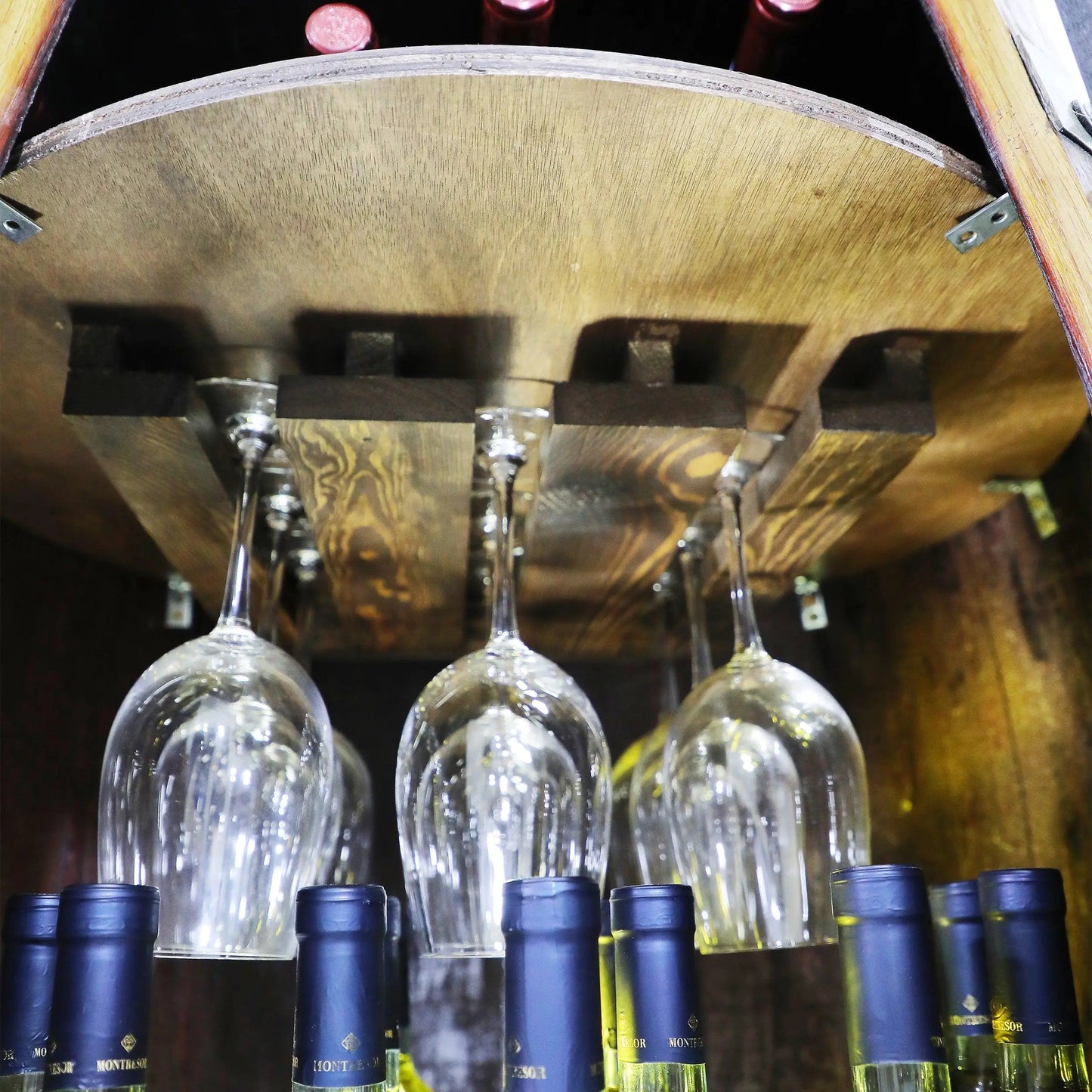 Whiskey & Wine Barrel Home Bar Set #2 — Bar Cabinet, Pub Table & Stools