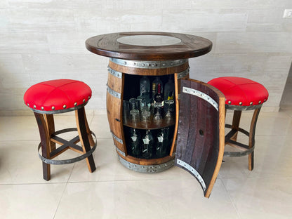 Whiskey & Wine Barrel Pub Set — Limited Colorways, Glass Top, Cabinet Storage